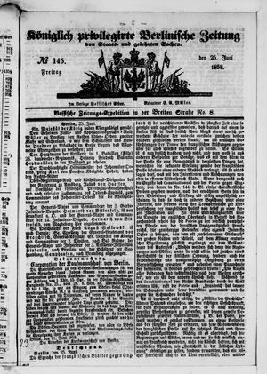 Königlich privilegirte Berlinische Zeitung von Staats- und gelehrten Sachen vom 25.06.1858