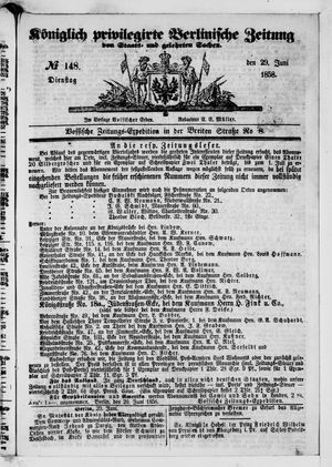 Königlich privilegirte Berlinische Zeitung von Staats- und gelehrten Sachen vom 29.06.1858