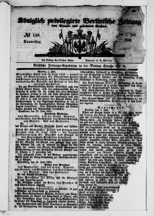 Königlich privilegirte Berlinische Zeitung von Staats- und gelehrten Sachen on Jul 1, 1858