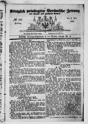Königlich privilegirte Berlinische Zeitung von Staats- und gelehrten Sachen vom 02.07.1858