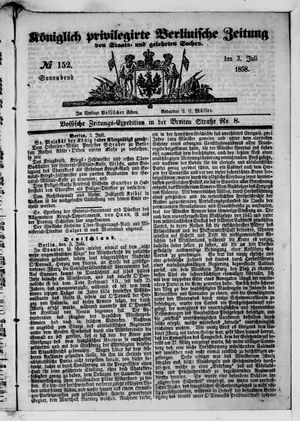 Königlich privilegirte Berlinische Zeitung von Staats- und gelehrten Sachen on Jul 3, 1858