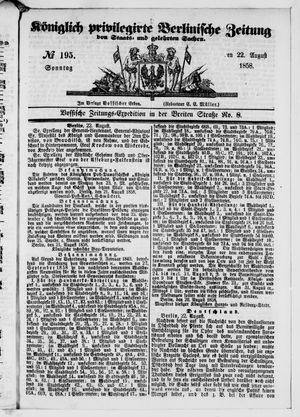 Königlich privilegirte Berlinische Zeitung von Staats- und gelehrten Sachen vom 22.08.1858