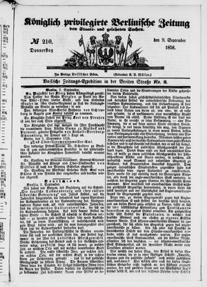 Königlich privilegirte Berlinische Zeitung von Staats- und gelehrten Sachen vom 09.09.1858