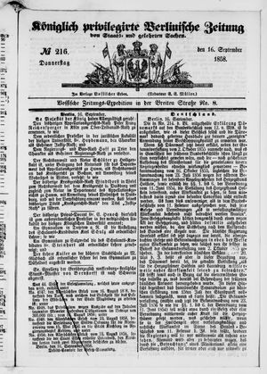 Königlich privilegirte Berlinische Zeitung von Staats- und gelehrten Sachen vom 16.09.1858