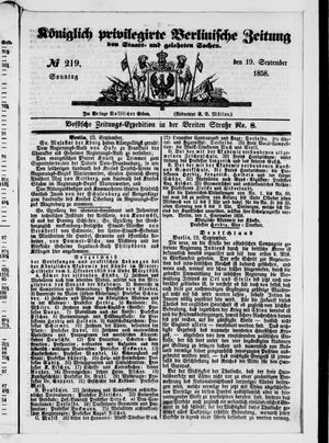 Königlich privilegirte Berlinische Zeitung von Staats- und gelehrten Sachen vom 19.09.1858