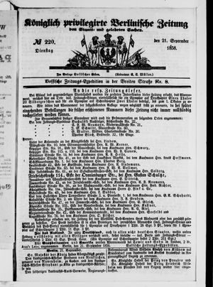 Königlich privilegirte Berlinische Zeitung von Staats- und gelehrten Sachen on Sep 21, 1858