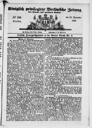 Königlich privilegirte Berlinische Zeitung von Staats- und gelehrten Sachen on Sep 28, 1858