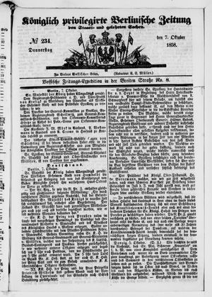 Königlich privilegirte Berlinische Zeitung von Staats- und gelehrten Sachen vom 07.10.1858