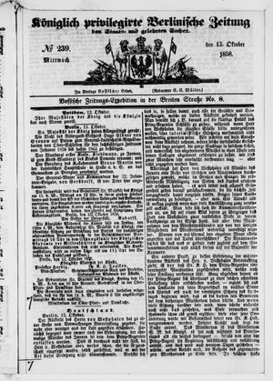 Königlich privilegirte Berlinische Zeitung von Staats- und gelehrten Sachen vom 13.10.1858