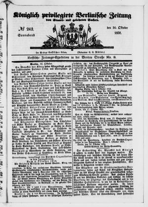 Königlich privilegirte Berlinische Zeitung von Staats- und gelehrten Sachen vom 16.10.1858