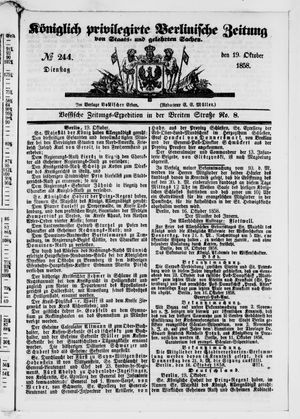 Königlich privilegirte Berlinische Zeitung von Staats- und gelehrten Sachen vom 19.10.1858