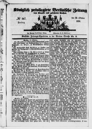 Königlich privilegirte Berlinische Zeitung von Staats- und gelehrten Sachen vom 22.10.1858