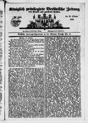 Königlich privilegirte Berlinische Zeitung von Staats- und gelehrten Sachen vom 26.10.1858