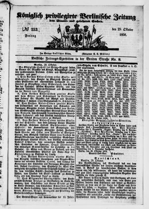 Königlich privilegirte Berlinische Zeitung von Staats- und gelehrten Sachen vom 29.10.1858