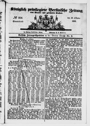 Königlich privilegirte Berlinische Zeitung von Staats- und gelehrten Sachen on Oct 30, 1858