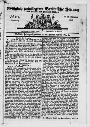 Königlich privilegirte Berlinische Zeitung von Staats- und gelehrten Sachen vom 21.11.1858