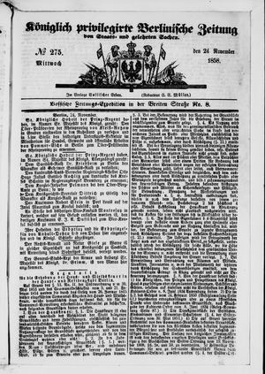 Königlich privilegirte Berlinische Zeitung von Staats- und gelehrten Sachen vom 24.11.1858