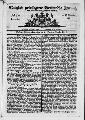 Königlich privilegirte Berlinische Zeitung von Staats- und gelehrten Sachen vom 25.11.1858