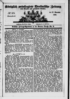 Königlich privilegirte Berlinische Zeitung von Staats- und gelehrten Sachen vom 27.11.1858