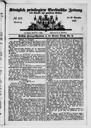 Königlich privilegirte Berlinische Zeitung von Staats- und gelehrten Sachen vom 28.11.1858