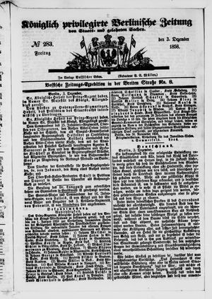 Königlich privilegirte Berlinische Zeitung von Staats- und gelehrten Sachen vom 03.12.1858
