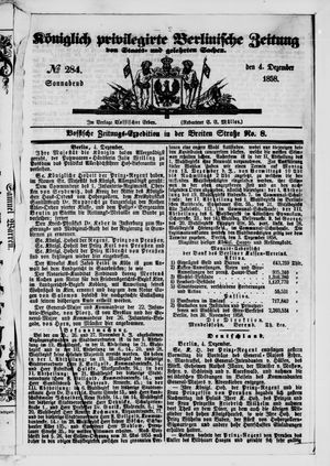 Königlich privilegirte Berlinische Zeitung von Staats- und gelehrten Sachen vom 04.12.1858