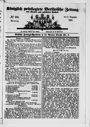 Königlich privilegirte Berlinische Zeitung von Staats- und gelehrten Sachen vom 05.12.1858
