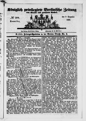 Königlich privilegirte Berlinische Zeitung von Staats- und gelehrten Sachen vom 09.12.1858