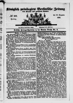 Königlich privilegirte Berlinische Zeitung von Staats- und gelehrten Sachen vom 10.12.1858