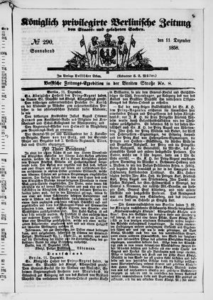 Königlich privilegirte Berlinische Zeitung von Staats- und gelehrten Sachen vom 11.12.1858