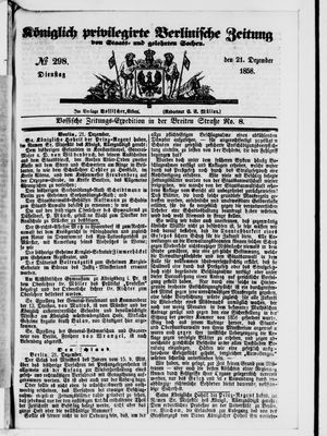 Königlich privilegirte Berlinische Zeitung von Staats- und gelehrten Sachen vom 21.12.1858