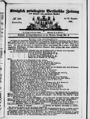 Königlich privilegirte Berlinische Zeitung von Staats- und gelehrten Sachen vom 23.12.1858