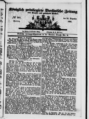 Königlich privilegirte Berlinische Zeitung von Staats- und gelehrten Sachen vom 24.12.1858