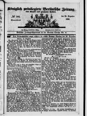 Königlich privilegirte Berlinische Zeitung von Staats- und gelehrten Sachen vom 25.12.1858