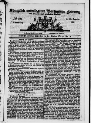 Königlich privilegirte Berlinische Zeitung von Staats- und gelehrten Sachen vom 30.12.1858