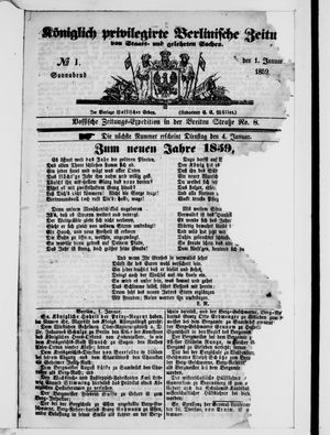 Königlich privilegirte Berlinische Zeitung von Staats- und gelehrten Sachen on Jan 1, 1859