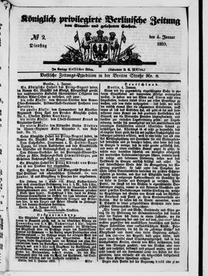 Königlich privilegirte Berlinische Zeitung von Staats- und gelehrten Sachen vom 04.01.1859