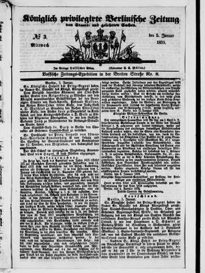 Königlich privilegirte Berlinische Zeitung von Staats- und gelehrten Sachen vom 05.01.1859