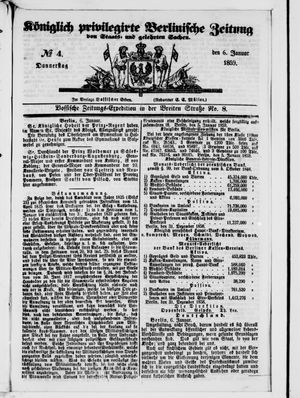 Königlich privilegirte Berlinische Zeitung von Staats- und gelehrten Sachen vom 06.01.1859