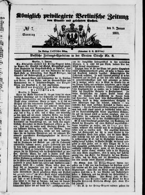 Königlich privilegirte Berlinische Zeitung von Staats- und gelehrten Sachen vom 09.01.1859