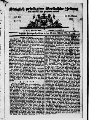 Königlich privilegirte Berlinische Zeitung von Staats- und gelehrten Sachen on Jan 16, 1859
