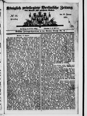 Königlich privilegirte Berlinische Zeitung von Staats- und gelehrten Sachen on Jan 18, 1859