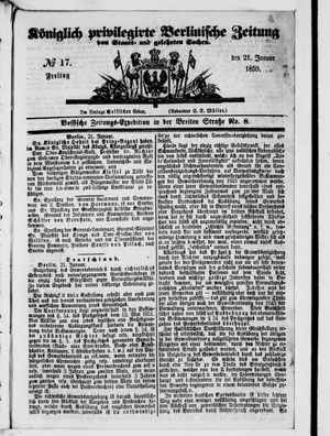 Königlich privilegirte Berlinische Zeitung von Staats- und gelehrten Sachen vom 21.01.1859