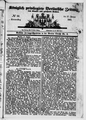 Königlich privilegirte Berlinische Zeitung von Staats- und gelehrten Sachen on Jan 27, 1859