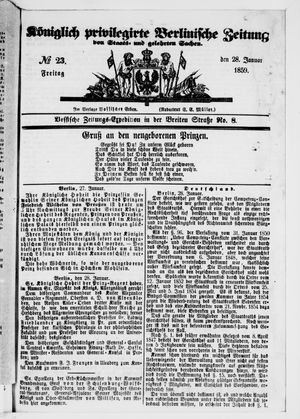 Königlich privilegirte Berlinische Zeitung von Staats- und gelehrten Sachen vom 28.01.1859