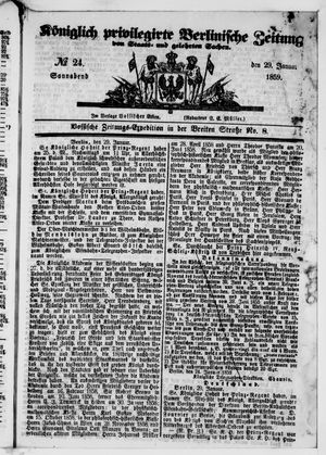 Königlich privilegirte Berlinische Zeitung von Staats- und gelehrten Sachen vom 29.01.1859