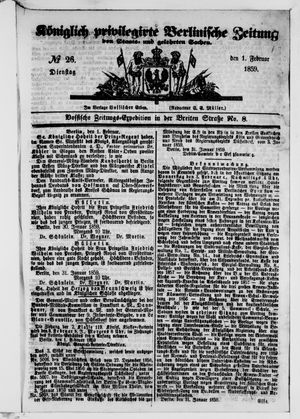 Königlich privilegirte Berlinische Zeitung von Staats- und gelehrten Sachen on Feb 1, 1859
