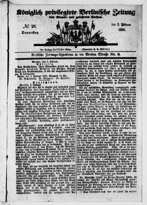 Königlich privilegirte Berlinische Zeitung von Staats- und gelehrten Sachen on Feb 3, 1859