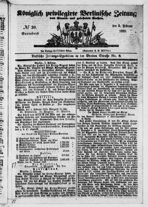 Königlich privilegirte Berlinische Zeitung von Staats- und gelehrten Sachen vom 05.02.1859