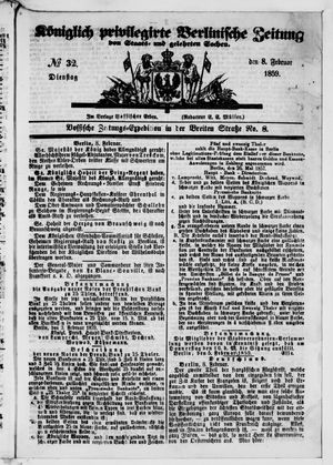 Königlich privilegirte Berlinische Zeitung von Staats- und gelehrten Sachen vom 08.02.1859